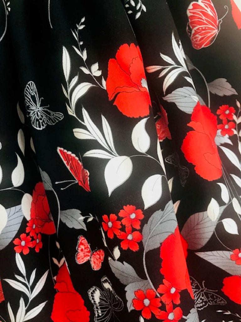 The Wishfairy Eve Dress 'Large Red Poppies Border On Black'