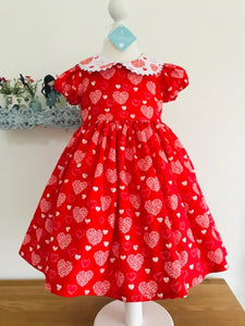 The Wishfairy Danielle Dress 'Large White Hearts on Red''