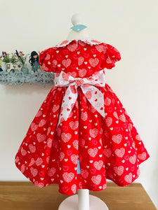 The Wishfairy Danielle Dress 'Large White Hearts on Red''