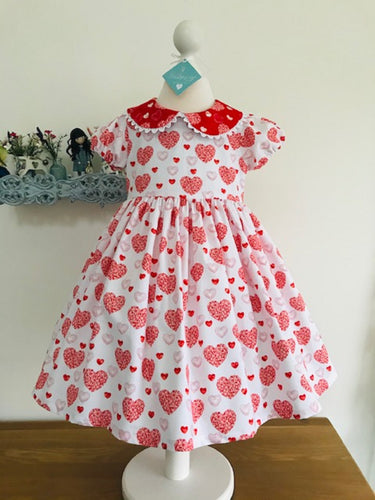 The Wishfairy Danielle Dress 'Large Red Hearts on White'
