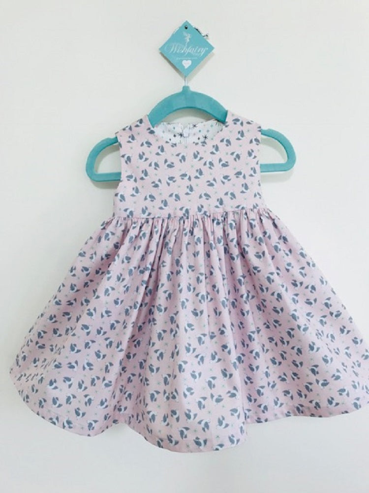 The Wishfairy Bunty Baby Dress (Bluebirds on Rose)