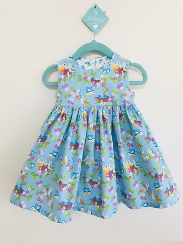 The Wishfairy Bunty Baby Dress (Bluebirds on Blue)