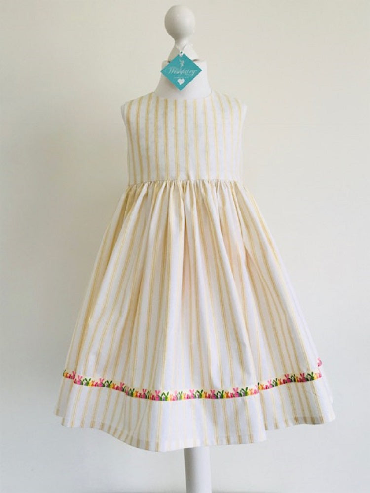 The Wishfairy Eve Dress 'Lemon Candy Stripe' Easter Bunnies