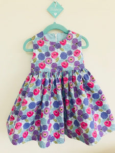 The Wishfairy Bunty Baby Dress (Allium & poppies on blue)