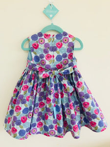 The Wishfairy Bunty Baby Dress (Allium & poppies on blue)