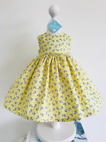 The Wishfairy Bunty Baby Dress (Flying Bluebirds on Lemon)