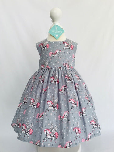 The Wishfairy Bunty Baby Dress (Unicorn on Grey)