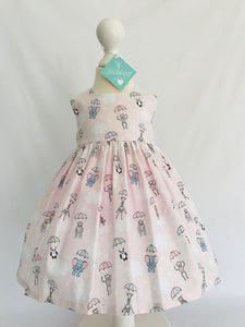 The Wishfairy Bunty Baby Dress (Parachuting Baby Animals on Pink)