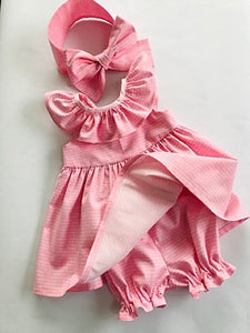 The Wishfairy Baby Willow Dress with Pants and Headwrap Bow 'Words of Love Fabric'