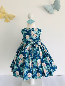 The Wishfairy Bunty Baby Dress (Peach Floral on Blue)