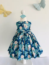 The Wishfairy Eve Dress 'Peach Floral on Blue'