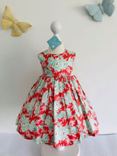 The Wishfairy Bunty Baby Dress (Mint Green Floral on Dark Coral)