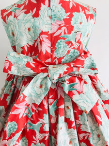The Wishfairy Eve Dress 'Mint Green Floral on Deep Coral'