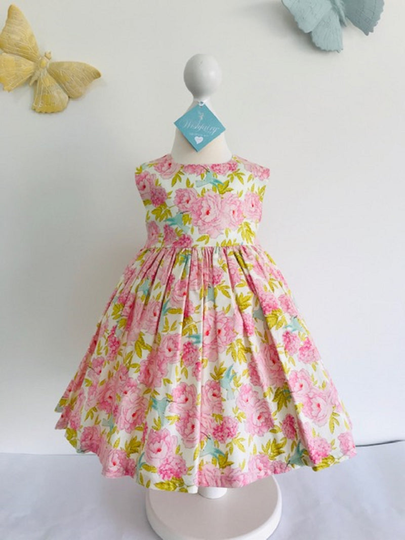 The Wishfairy Bunty Baby Dress (Humming Birds on Pink Blooms ) Last On