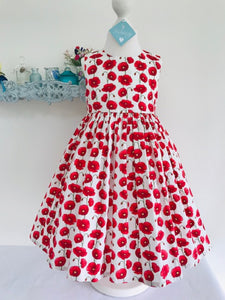 The Wishfairy Eve Dress 'Red Poppies On White' Last One Remaining!