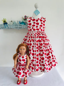 The Wishfairy Eve Dress 'Red Poppies On White' Last One Remaining!