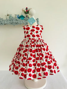 The Wishfairy Bunty Baby Dress (Large Red Poppies on White) Last One Available!